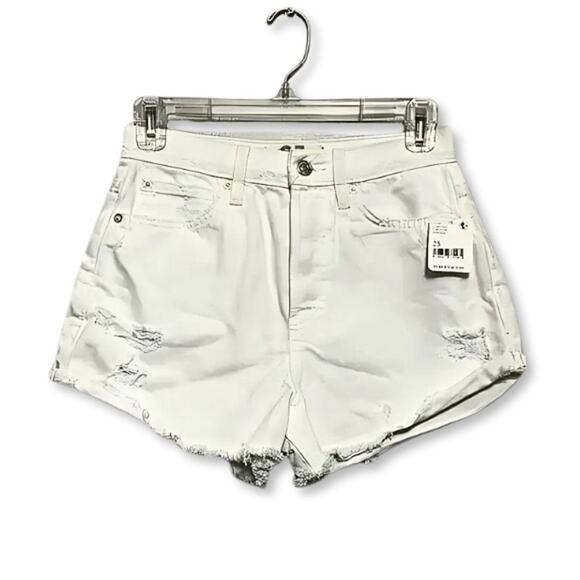 Free People Lasso Denim Short Distressed High Rise Buttoned White Women's 25 NWT - Picture 2 of 10